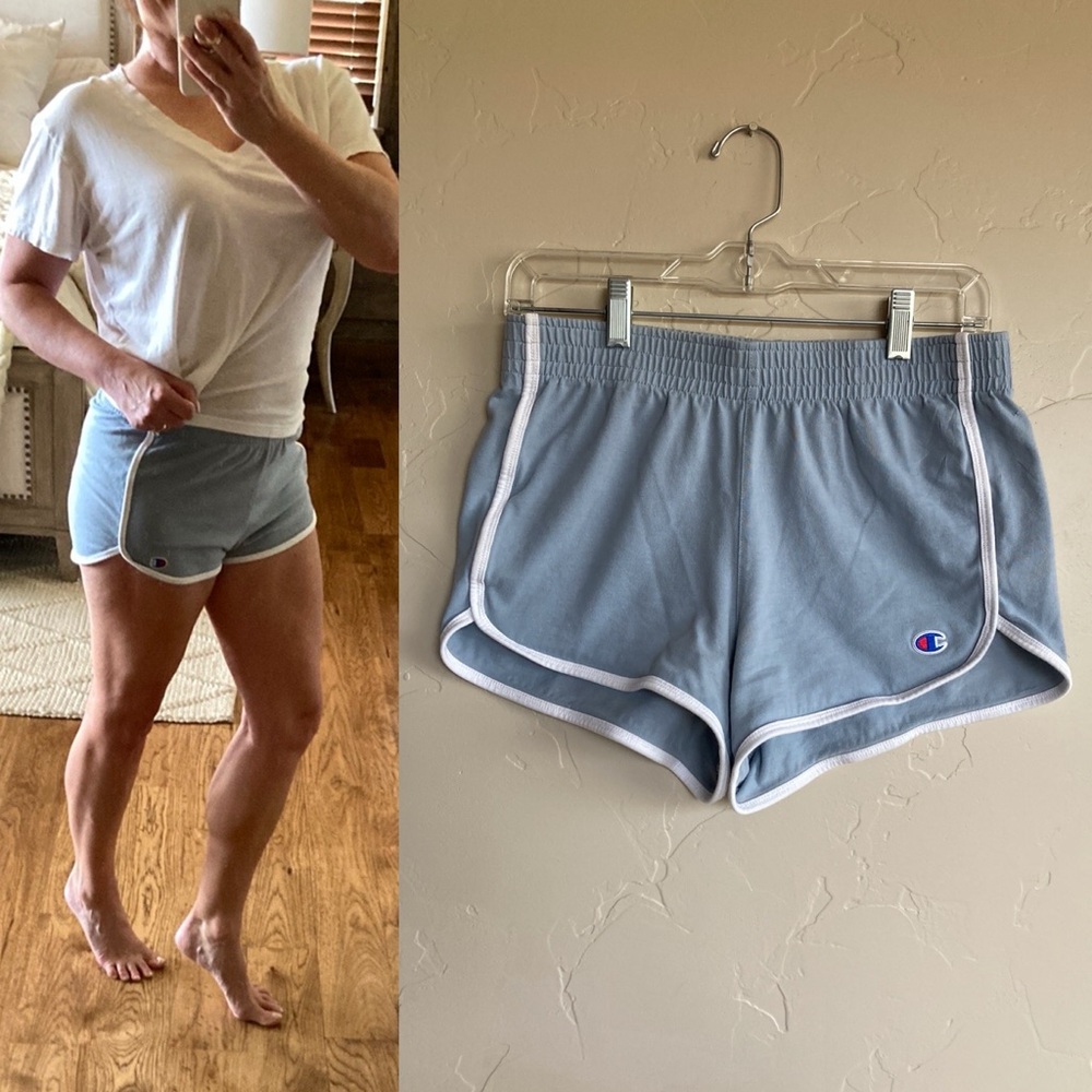Y2K Champion Light Blue White Ribbing Mini Track Shorts